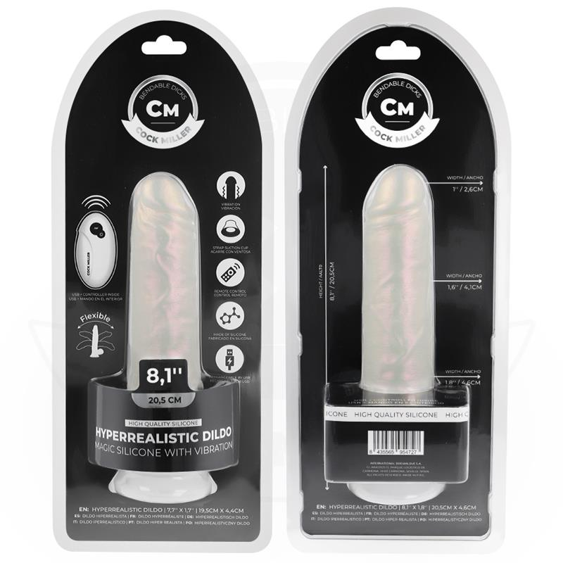 COCK MILLER - DILDO VIBRANTE CON VENTOSA E ILLUMINAZIONE LED CON TELECOMANDO BIANCO 20,5 CM