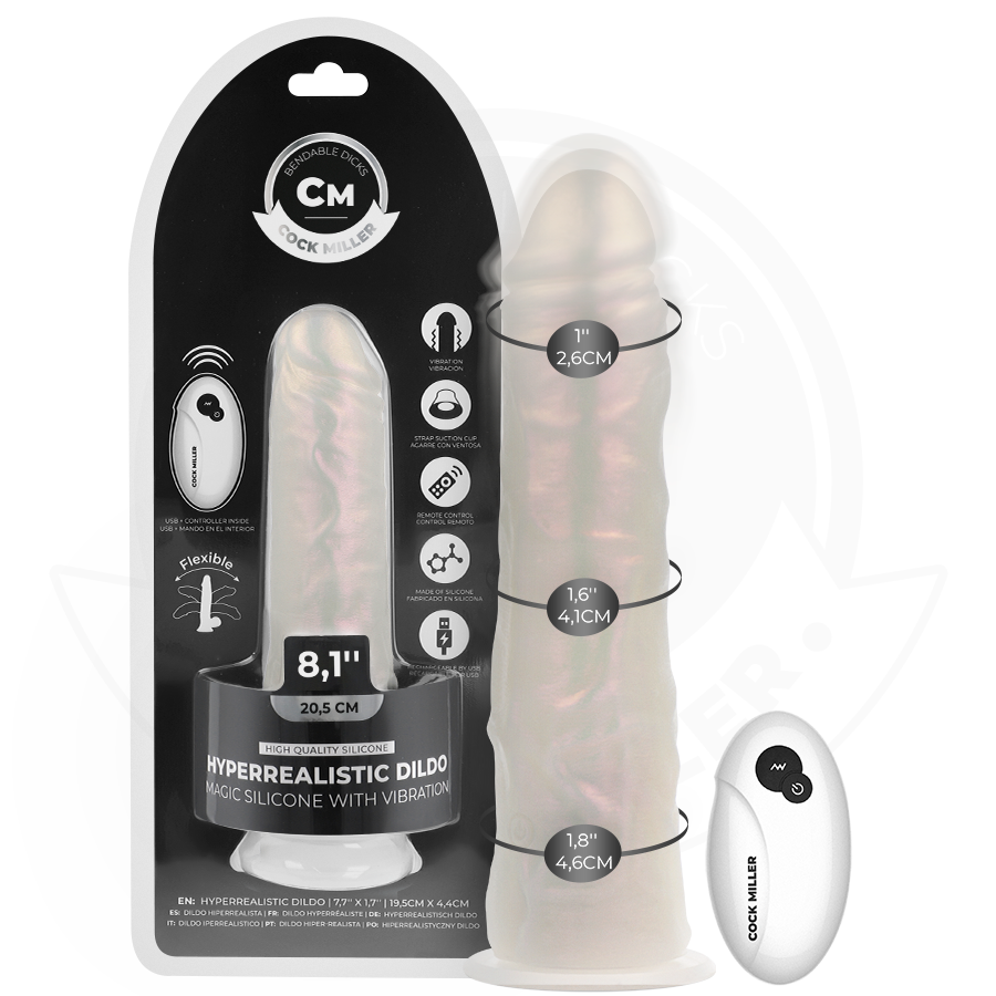 COCK MILLER - DILDO VIBRANTE CON VENTOSA E ILLUMINAZIONE LED CON TELECOMANDO BIANCO 20,5 CM