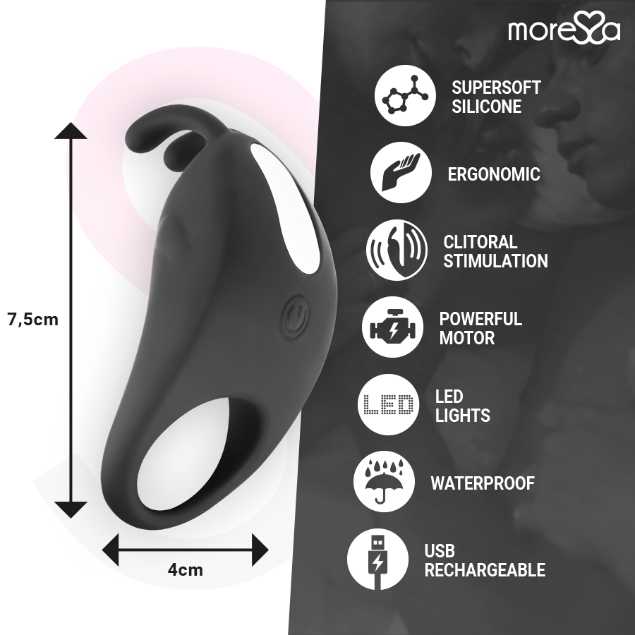 MORESSA - BRAD ANELLO CON STIMOLATORE CLITORIDE IN SILICONE NERO