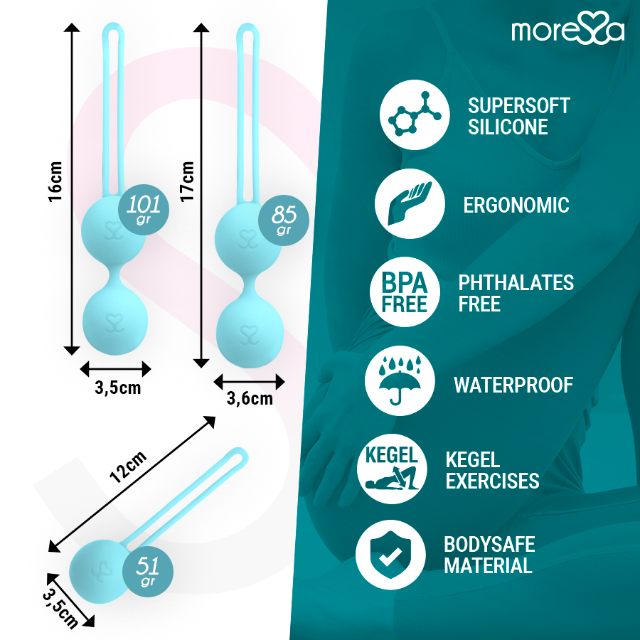 MORESSA - OSIAN SET PREMIUM  PALLINE VAGINALI IN SILICONE TURCHESE