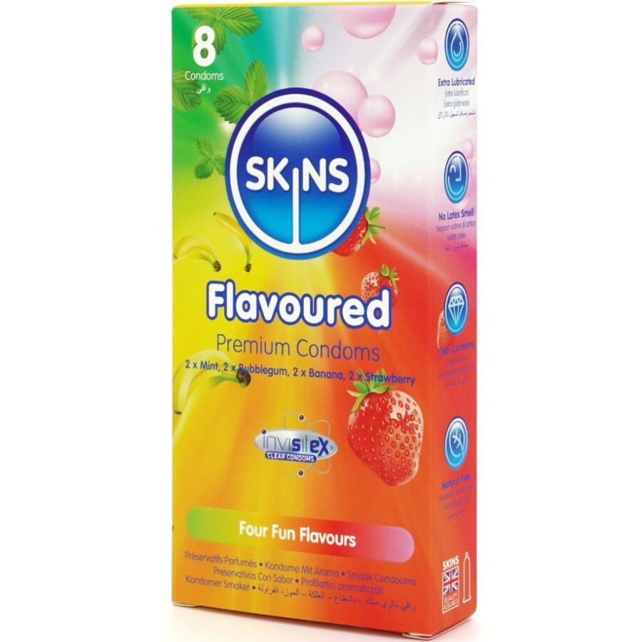 SKINS - PRESERVATIVI AROMATIZZATI GUSTI ASSORTITI  CONFEZIONE 8 PZ