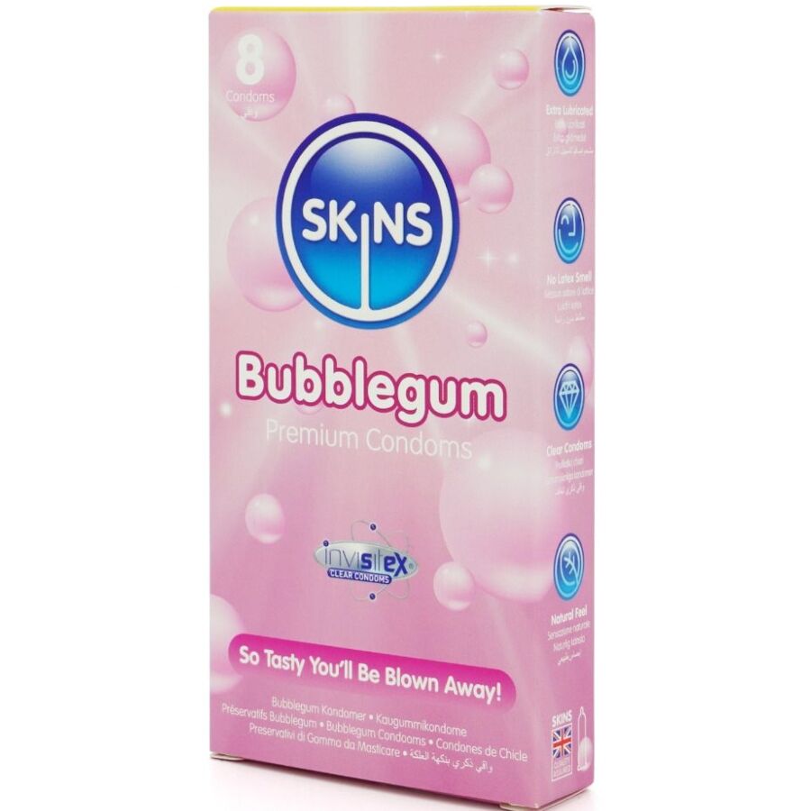 SKINS - PRESERVATIVI AROMATIZZATI AL GUSTO BUBBLEGUM CONFEZIONE 8 PZ
