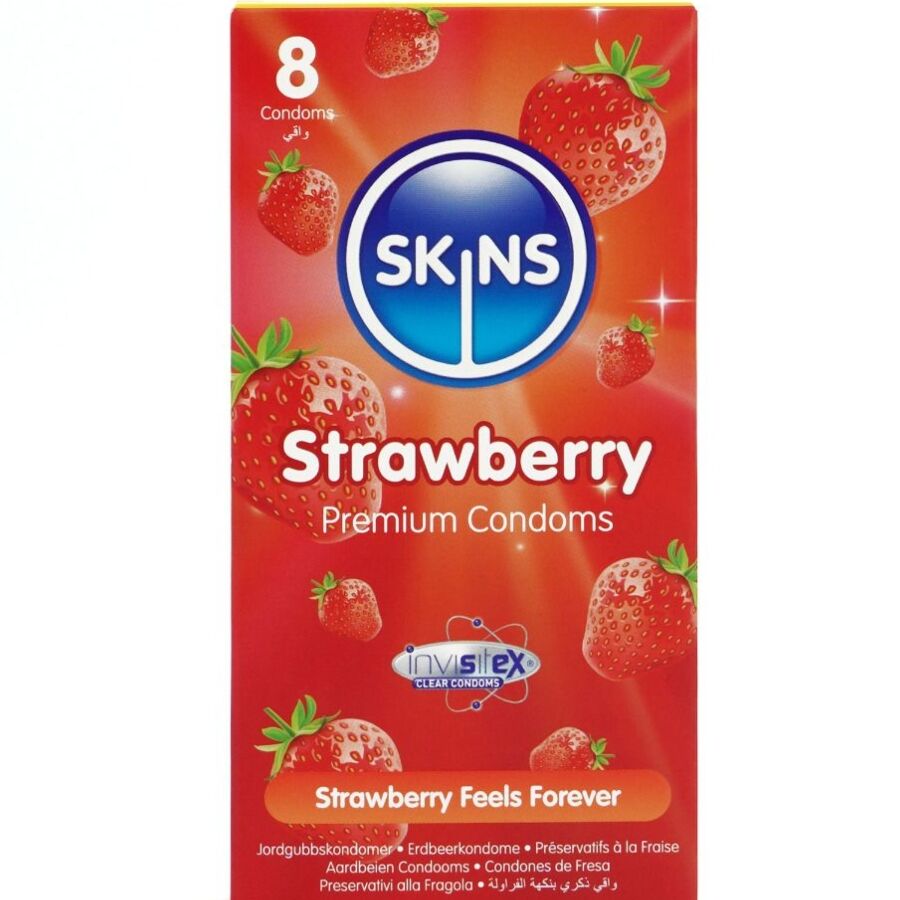 SKINS - PRESERVATIVI AROMATIZZATI AL GUSTO FRAGOLA CONFEZIONE 8 PZ