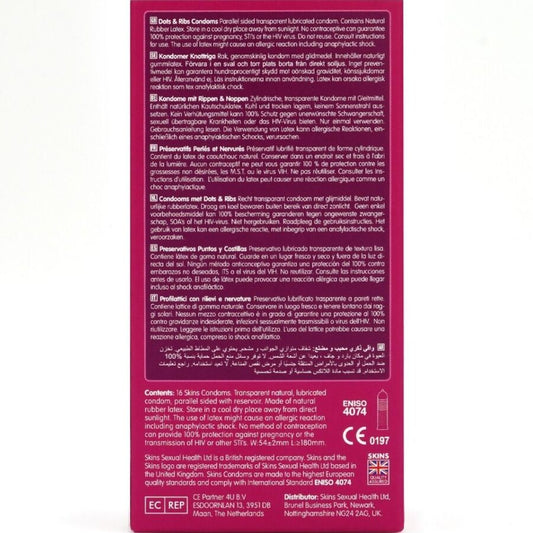 SKINS - DOTS & RIBS PREMIUM CONDOMS CONFEZIONE DA 16