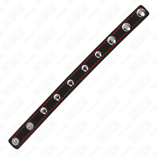 KINK - ANELLO PER PENE IN PELLE CON CHIUSURA A PRESSIONE FODERA ROSSA 21 X 1,5 CM