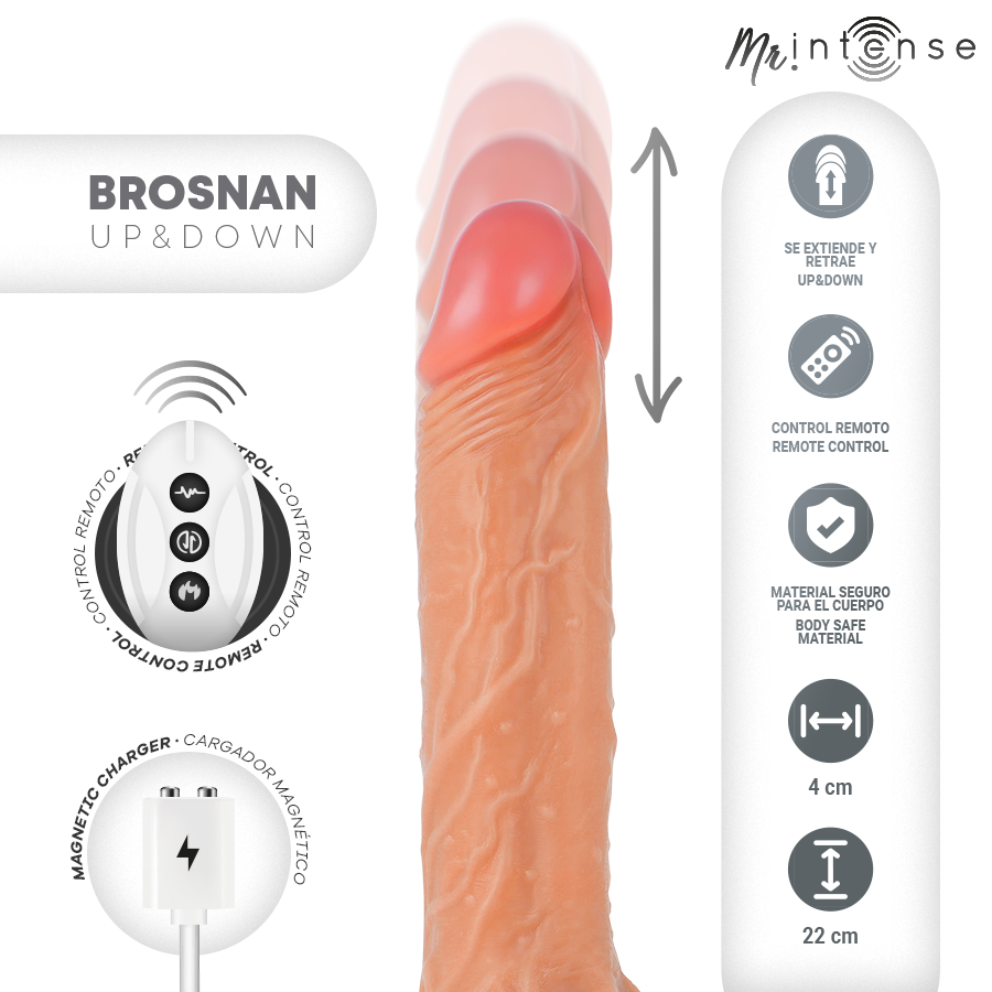 MR INTENSE - BROSNAN DILDO REALISTICO FUNZIONE DI SPINTA CON TELECOMANDO 22 CM -O- 4 CM