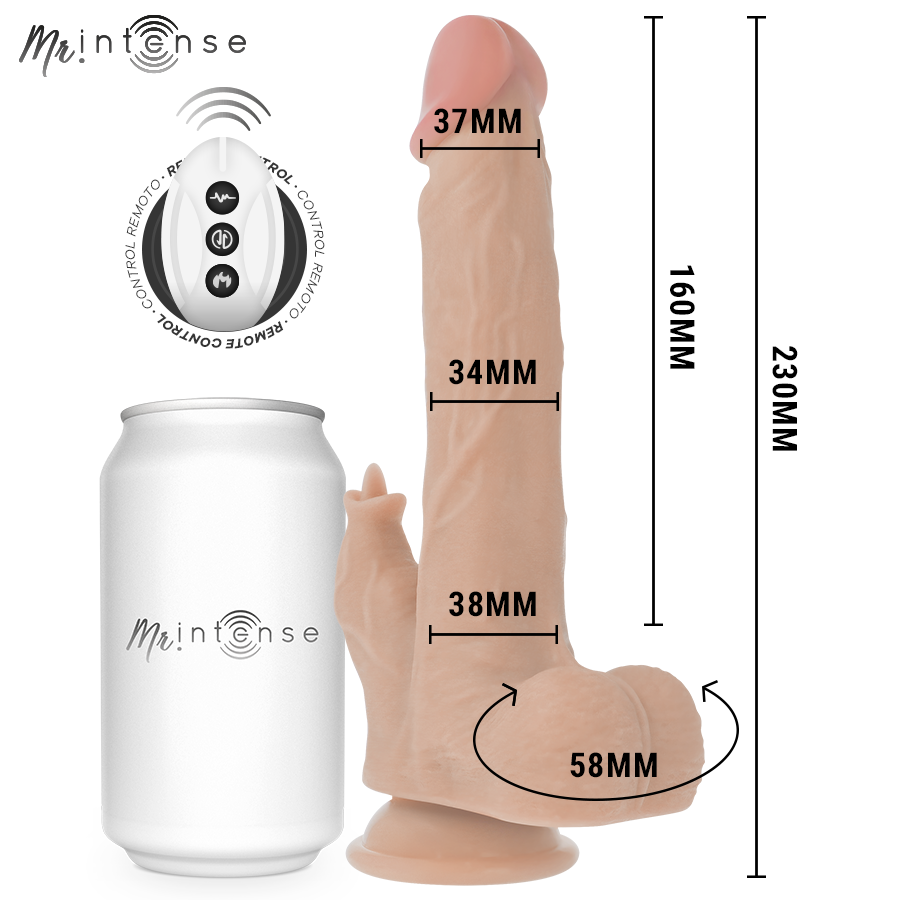 MR INTENSE - REDFORD DILDO REALISTICO FUNZIONE DI SPINTA E STIMOLAZIONE CLITORIDE CON TELECOMANDO 23 CM -O- 3,5 CM