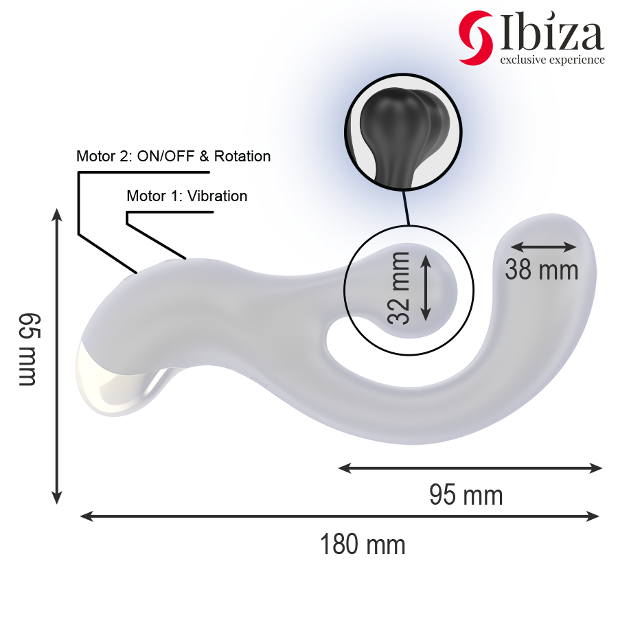 IBIZA - STIMOLATORE VIBRANTE E ROTANTE IN SILICONE RICARICABILE CON TELECOMANDO