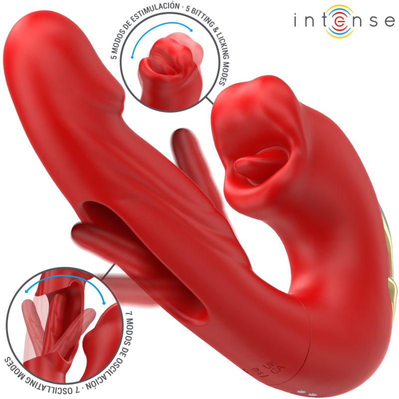 INTENSE - NATHY VIBRATORE MULTIFUNZIONE DOPPIO CON BOCCA STIMOLANTE  ROSSO