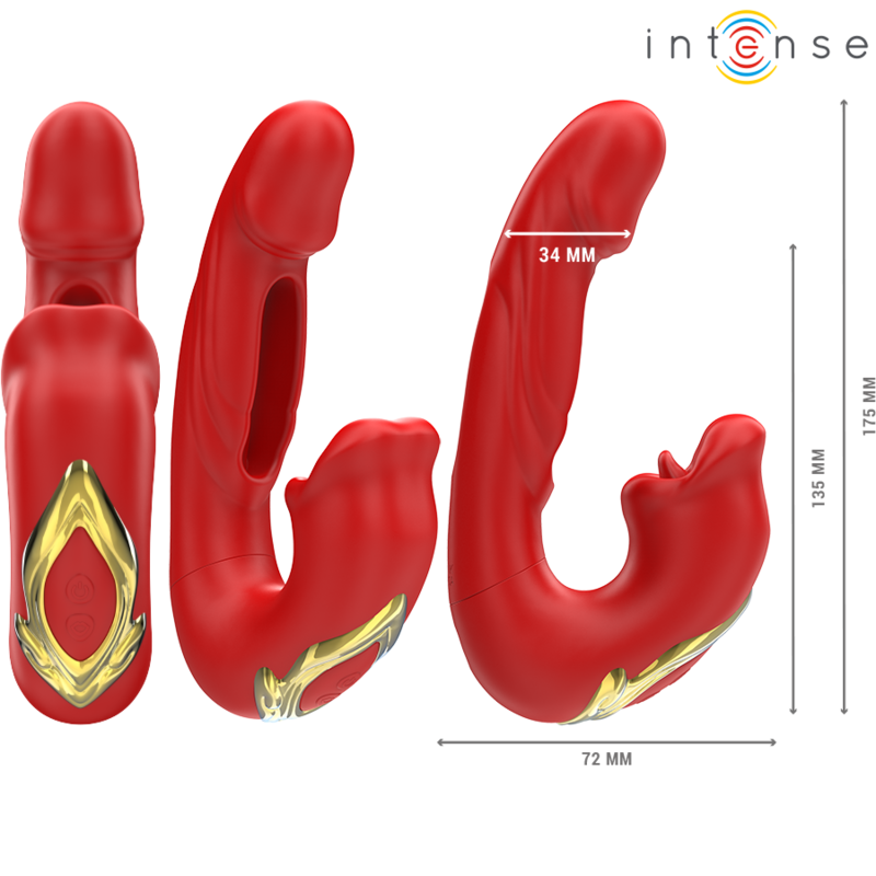 INTENSE - NATHY VIBRATORE MULTIFUNZIONE DOPPIO CON BOCCA STIMOLANTE  ROSSO