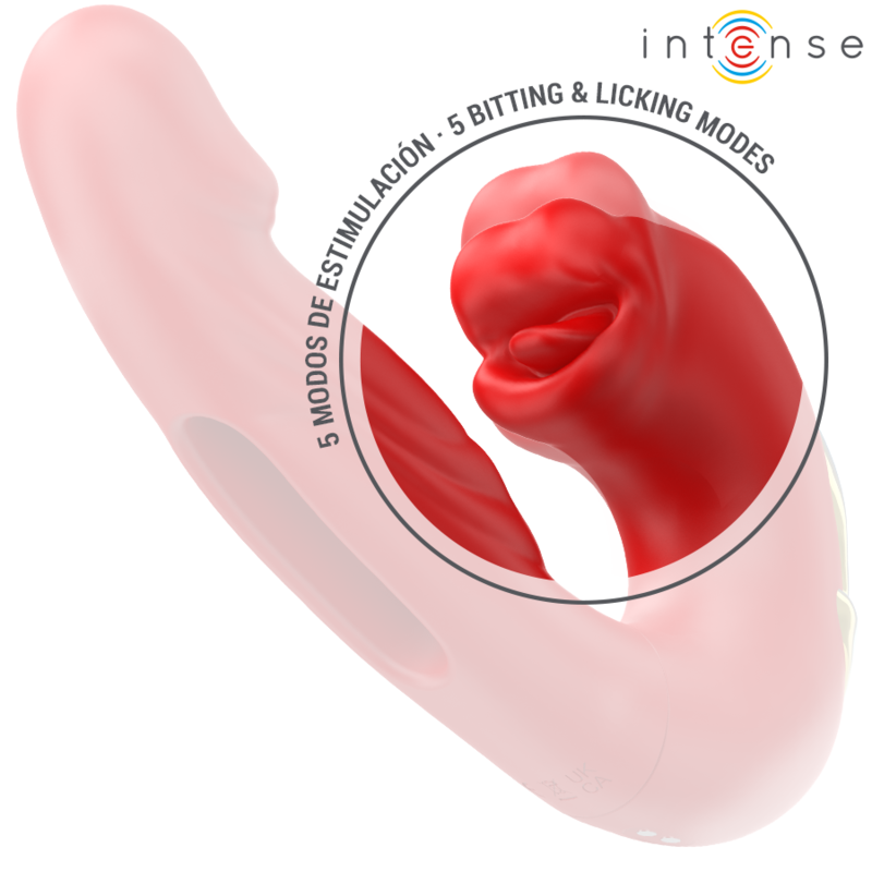 INTENSE - NATHY VIBRATORE MULTIFUNZIONE DOPPIO CON BOCCA STIMOLANTE  ROSSO