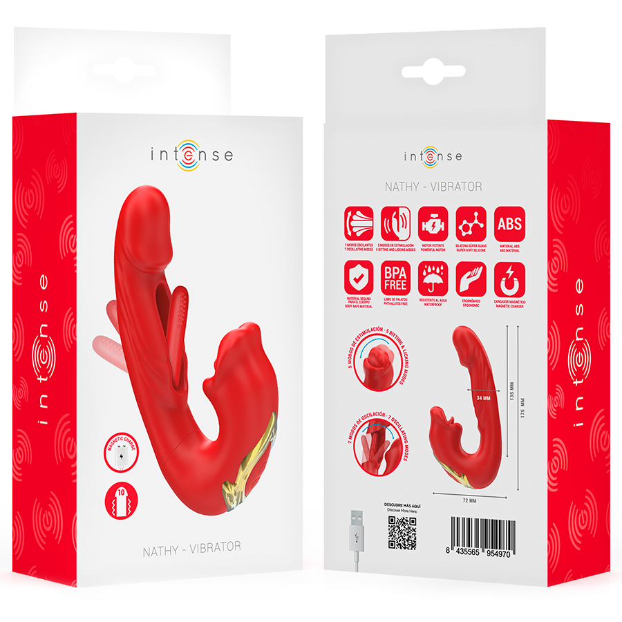 INTENSE - NATHY VIBRATORE MULTIFUNZIONE DOPPIO CON BOCCA STIMOLANTE  ROSSO