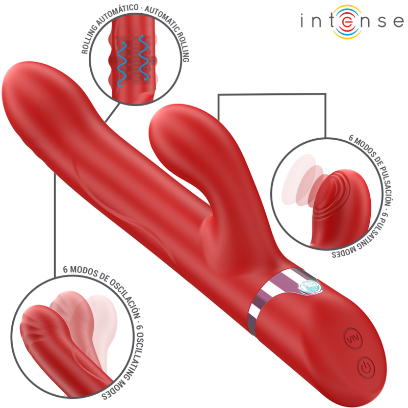 INTENSE - LELE VIBRATORE MULTIFUNZIONE ROTANTE OSCILLANTE E STIMOLANTE ROSSO