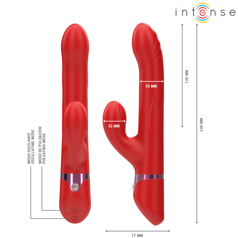 INTENSE - LELE VIBRATORE MULTIFUNZIONE ROTANTE OSCILLANTE E STIMOLANTE ROSSO