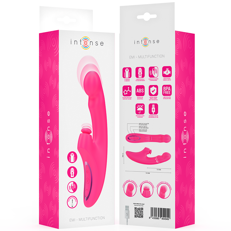 INTENSE - EMI VIBRATORE MULTIFUNZIONE 3 IN 1 10 VIBRAZIONI  13,5 CM  ROSA