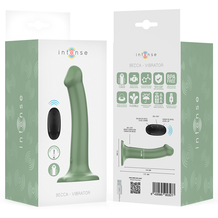 INTENSE - BECCA VIBRATORE CON VENTOSA 10 VIBRAZIONI CON TELECOMANDO VERDE