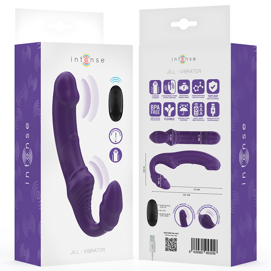 INTENSE - JILL VIBRATORE DOPPIO 20 CM CON TELECOMANDO VIOLA