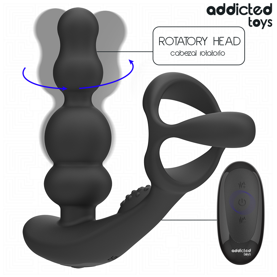 STIMOLATORE PROSTATA VIBRANTE, ROTAZIONE MOTORIZZATA, TELECOMANDO WIRELESS