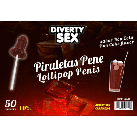 DIABLO GOLOSO - LECCA LECCA A FORMA DI PENE AROMA RUM COLA 10% ALCOOL 50 PZ
