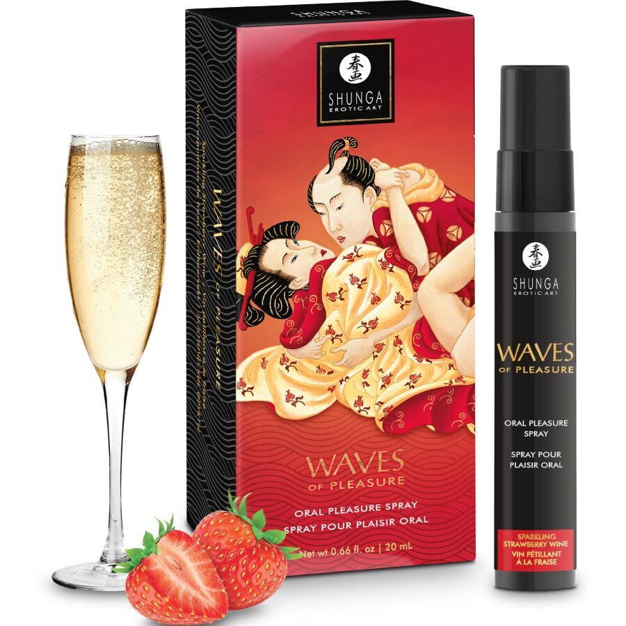 SHUNGA - WAVES OF PLEASURE SPRAY PER SESSO ORALE AROMA SPUMANTE ALLA FRAGOLA 20 ML