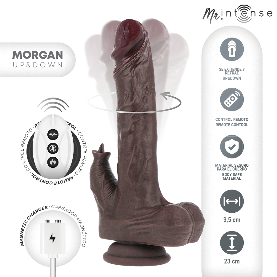 DILDO REALISTICO CON VIBRAZIONE, TELECOMANDO WIRELESS, MOVIMENTO SU E GIÙ, 23 CM