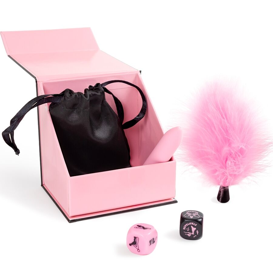 SECRETPLAY - PLEASURES BOX KIT DI COPPIA CON DADI + BULLET + PIUMA