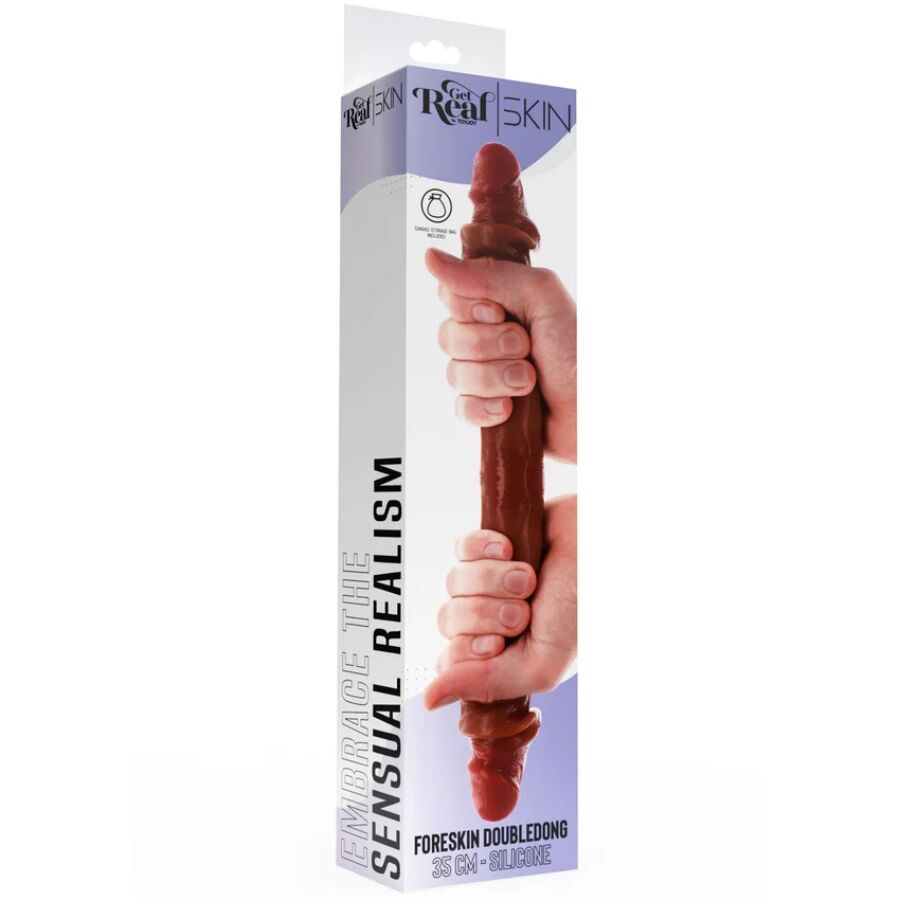 GET REAL DOPPIA ESTREMITÀ, SILICONE PREMIUM, PREPUZIO MOBILE, 35 CM