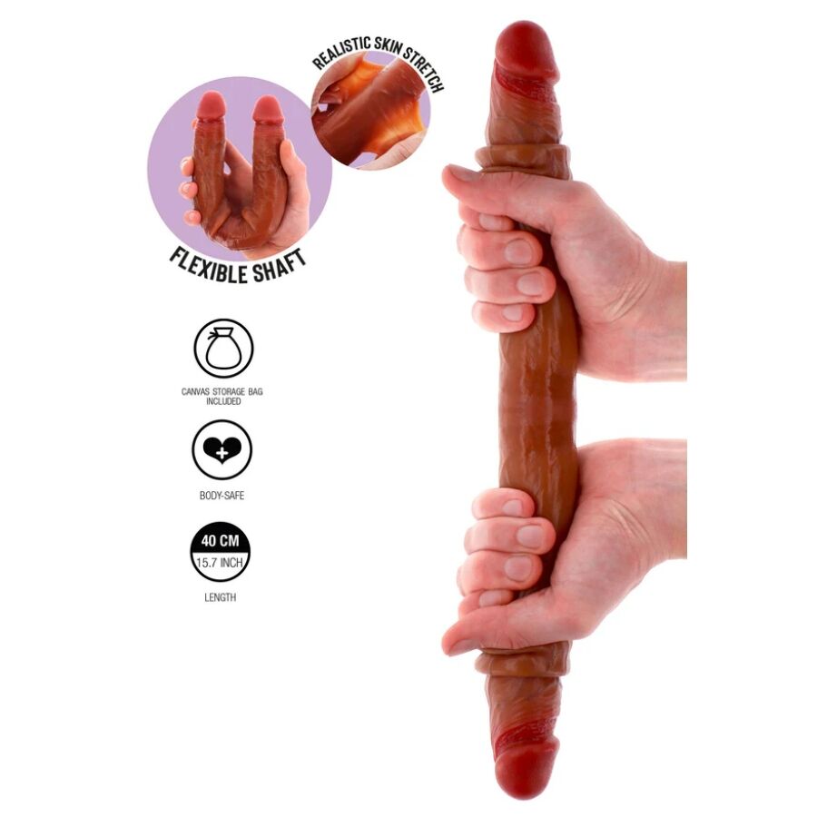 DILDO DOPPIO IN SILICONE REALISTICO, PREPUZIO MOBILE, 40 CM