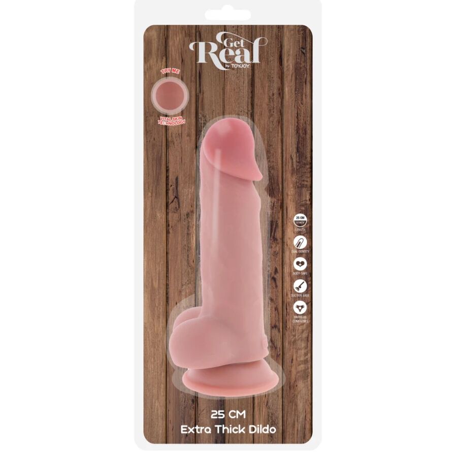 DILDO REALISTICO EXTRA SPESSO CON TESTICOLI, VENTOSA POTENTE, MATERIALE TPE SICURO, 25 CM
