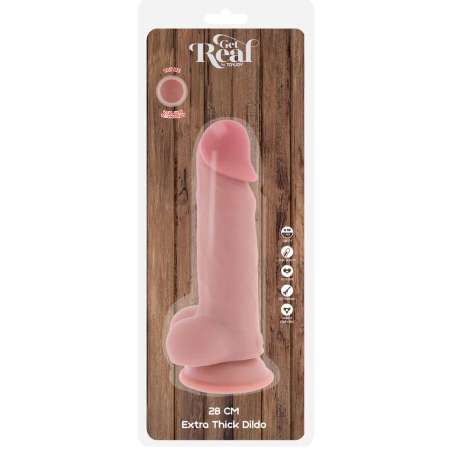 DILDO REALISTICO DELUXE, EXTRA SPESSO CON TESTICOLI, BASE A VENTOSA, 28 CM