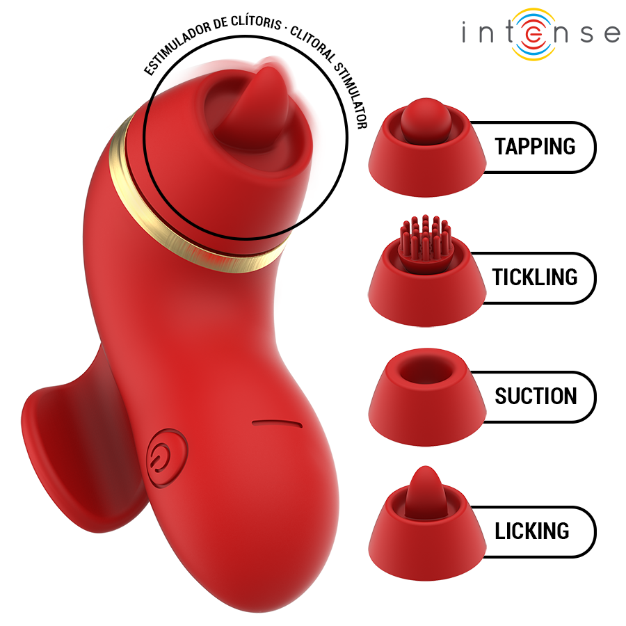 STIMOLATORE MULTIFUNZIONE, 4 TESTINE INTERCAMBIABILI, ASPIRAZIONE E LECCAMENTO