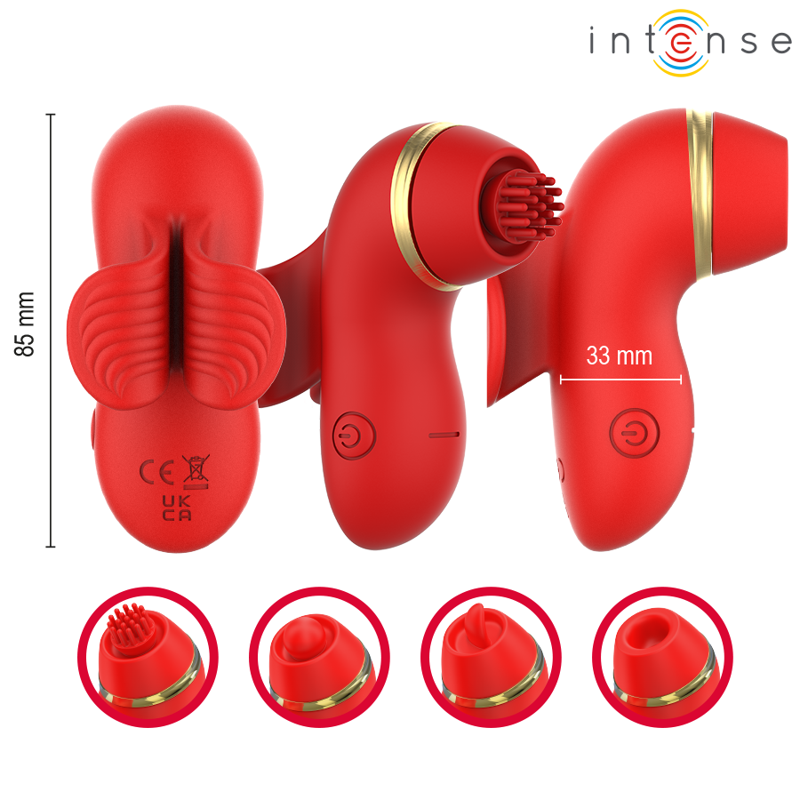 STIMOLATORE MULTIFUNZIONE, 4 TESTINE INTERCAMBIABILI, ASPIRAZIONE E LECCAMENTO