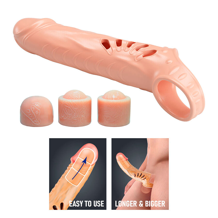 GUAINA PER PENE CON ESTENSORI, DESIGN REALISTICO, LUNGHEZZA REGOLABILE FINO A +7,5 CM