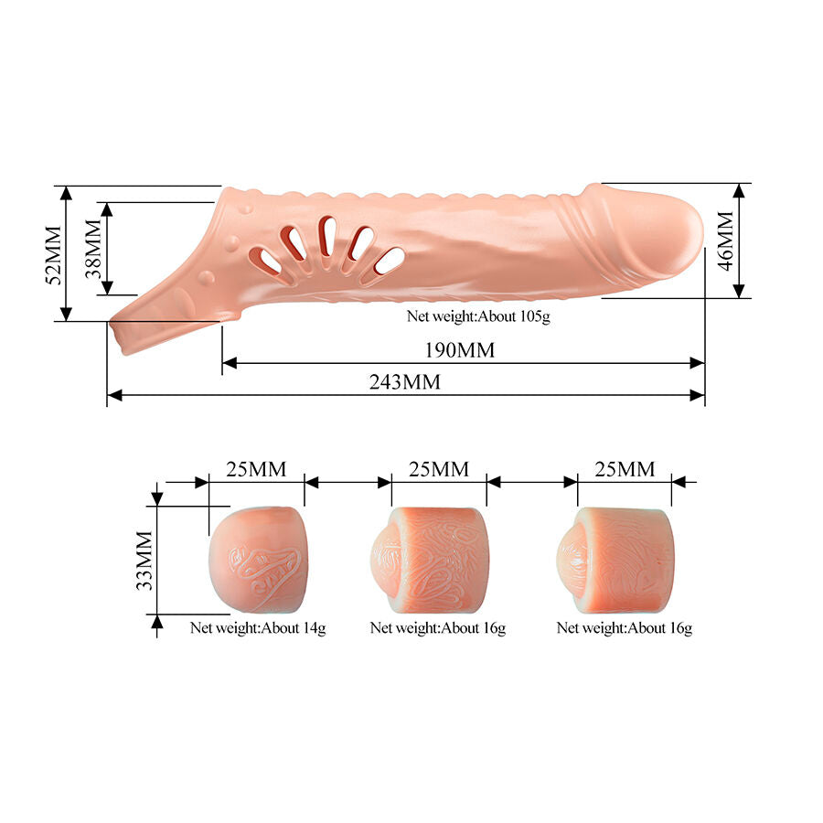 GUAINA PER PENE CON ESTENSORI, DESIGN REALISTICO, LUNGHEZZA REGOLABILE FINO A +7,5 CM