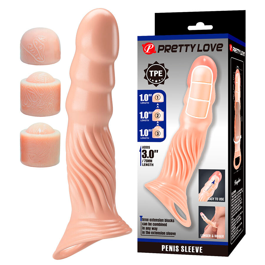 GUAINA ESTENSORE PER PENE TESTURIZZATA, REGOLABILE CON 3 INSERTI, MATERIALE TPE PREMIUM