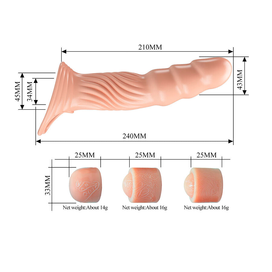 GUAINA ESTENSORE PER PENE TESTURIZZATA, REGOLABILE CON 3 INSERTI, MATERIALE TPE PREMIUM