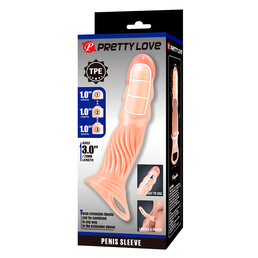 GUAINA ESTENSORE PER PENE TESTURIZZATA, REGOLABILE CON 3 INSERTI, MATERIALE TPE PREMIUM