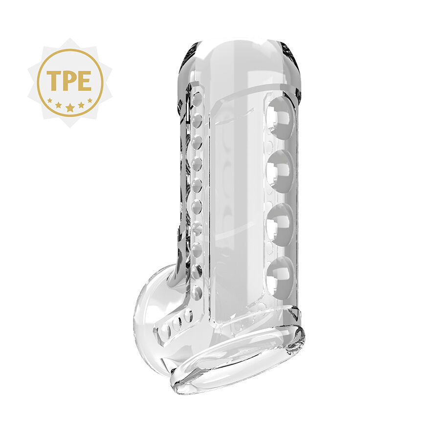 GUAINA TRASPARENTE TESTURIZZATA, STIMOLAZIONE INTENSIFICATA, MATERIALE TPE PREMIUM