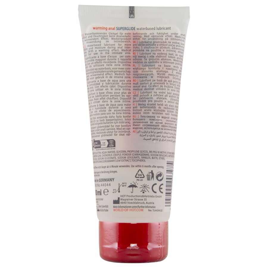 HOT - ANAL SUPERGLIDE LUBRIFICANTE LIQUIDO RISCALDANTE A BASE D'ACQUA 100 ML