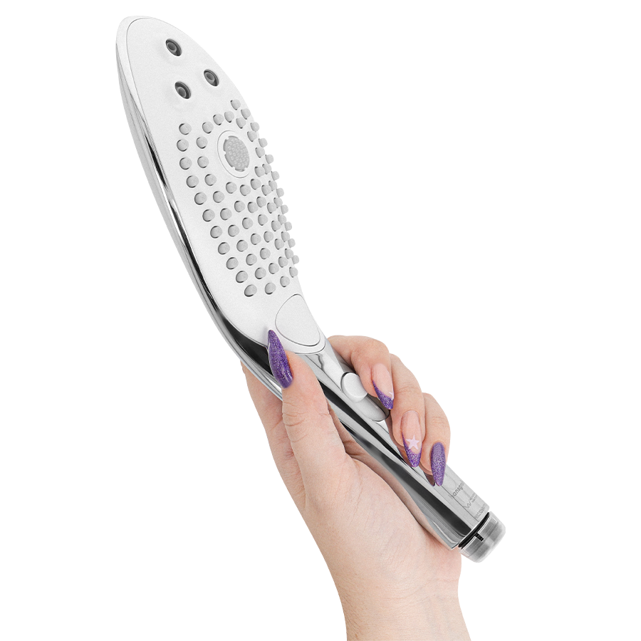SOFFIONE DOCCIA STIMOLANTE 2 IN 1, MASSAGGIO AD ACQUA PRESSURIZZATO, DESIGN ERGONOMICO CROMATO