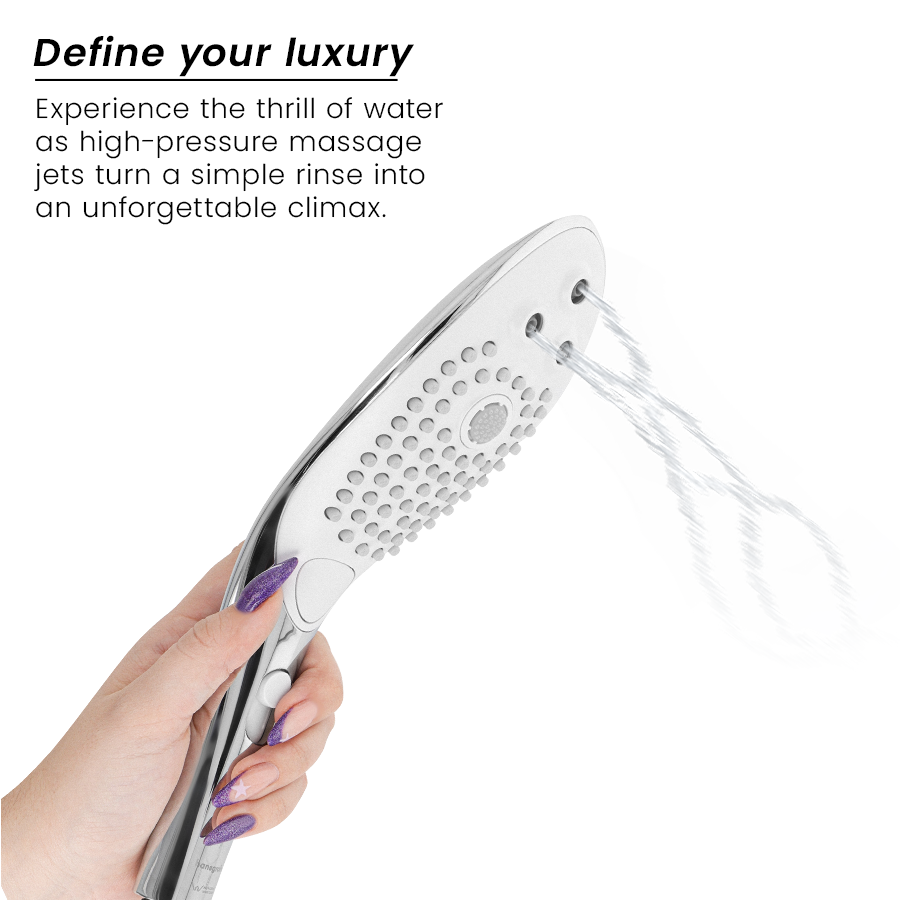 SOFFIONE DOCCIA STIMOLANTE 2 IN 1, MASSAGGIO AD ACQUA PRESSURIZZATO, DESIGN ERGONOMICO CROMATO