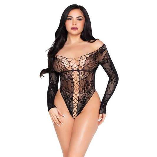 LEG AVENUE - 89370 TEDDY IN RETE E PIZZO NERO - TAGLIA UNICA