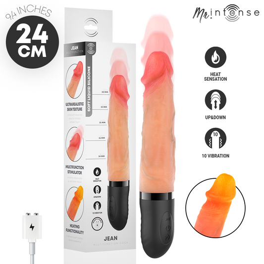 MR INTENSE - VIBRATORE JEANS SU E GIÙ IN SILICONE CON EFFETTO CALORE 24 CM -Ø- 3,8 CM