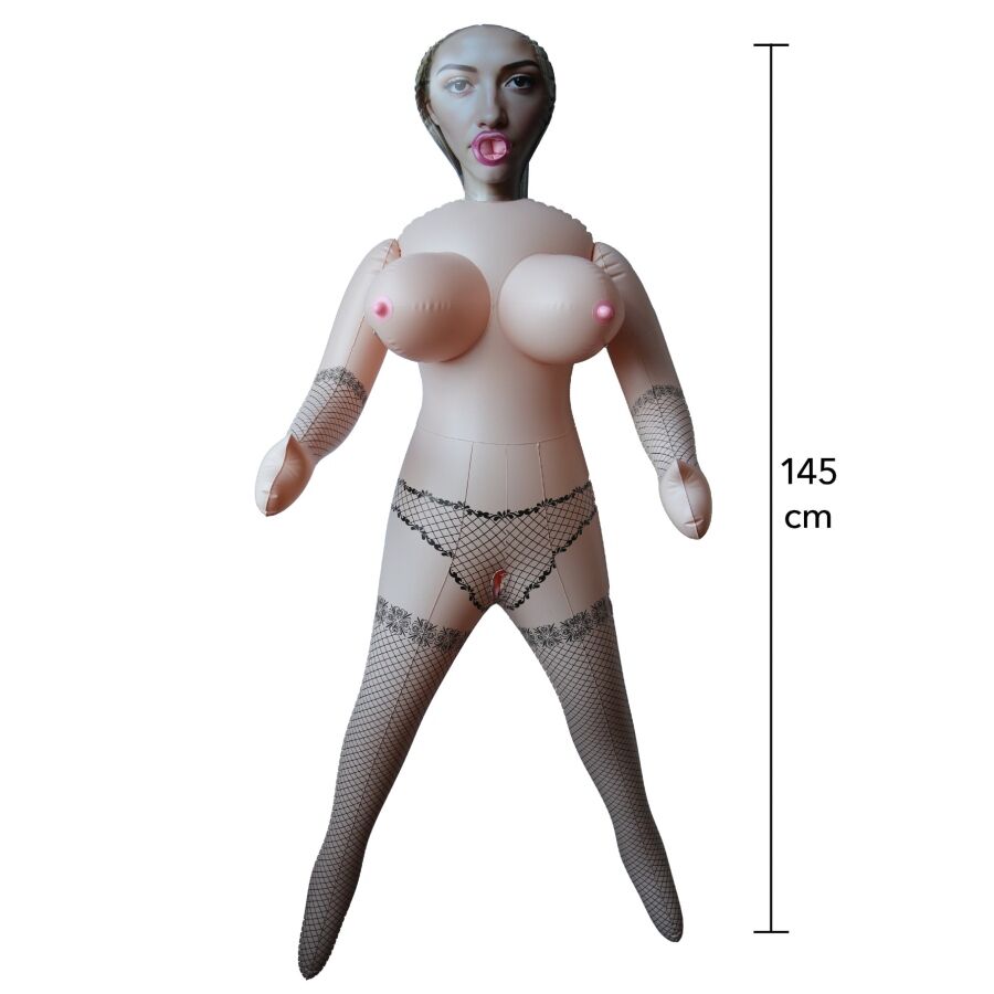 BAMBOLA GONFIABILE, DESIGN SEDUCENTE CON LINGERIE, TRE ORIFIZI REALISTICI, 145 CM
