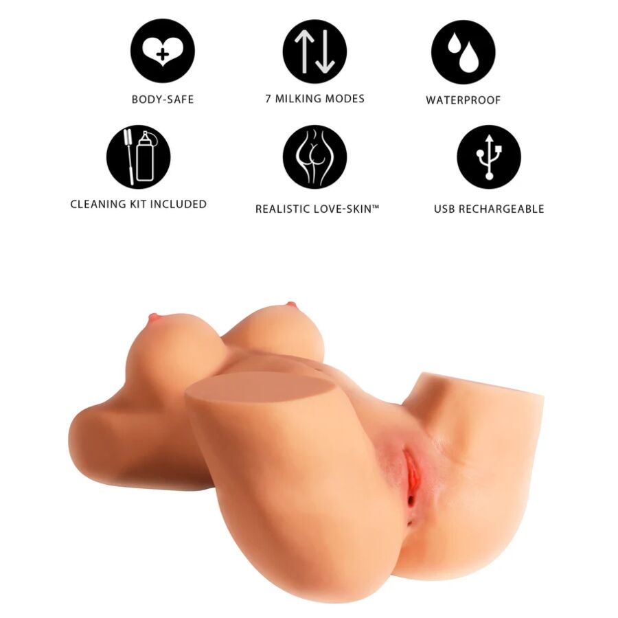 MASTURBATORE FEMMINILE TORSO REALISTICO, FUNZIONE MUNGITURA 7 MODALITÀ, 22 KG