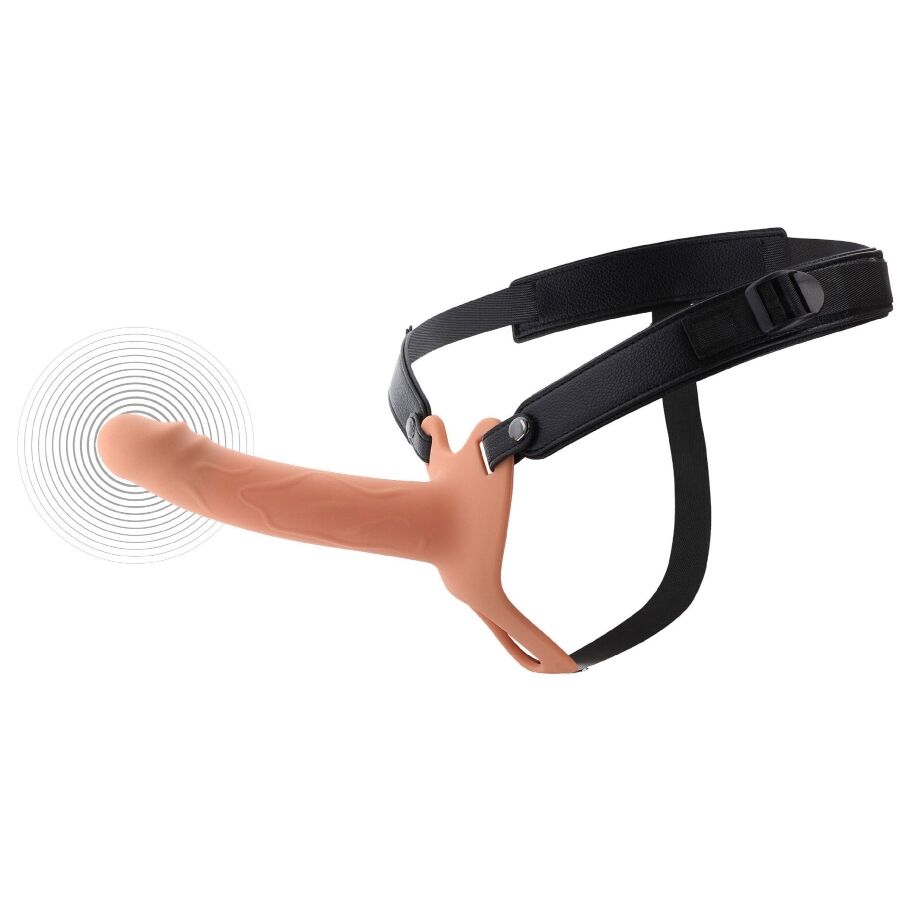 GUAINA VIBRANTE 18 CM CON STRAP-ON, 10 MODALITÀ, TELECOMANDO WIRELESS, SILICONE MEDICO