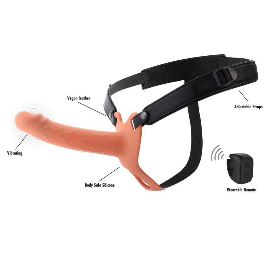 GUAINA VIBRANTE 18 CM CON STRAP-ON, 10 MODALITÀ, TELECOMANDO WIRELESS, SILICONE MEDICO