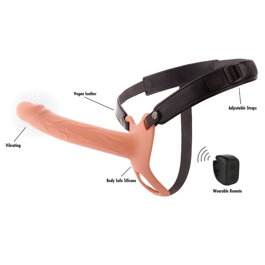 GUAINA VIBRANTE CON STRAP-ON 20 CM, TELECOMANDO WIRELESS, SILICONE MEDICO