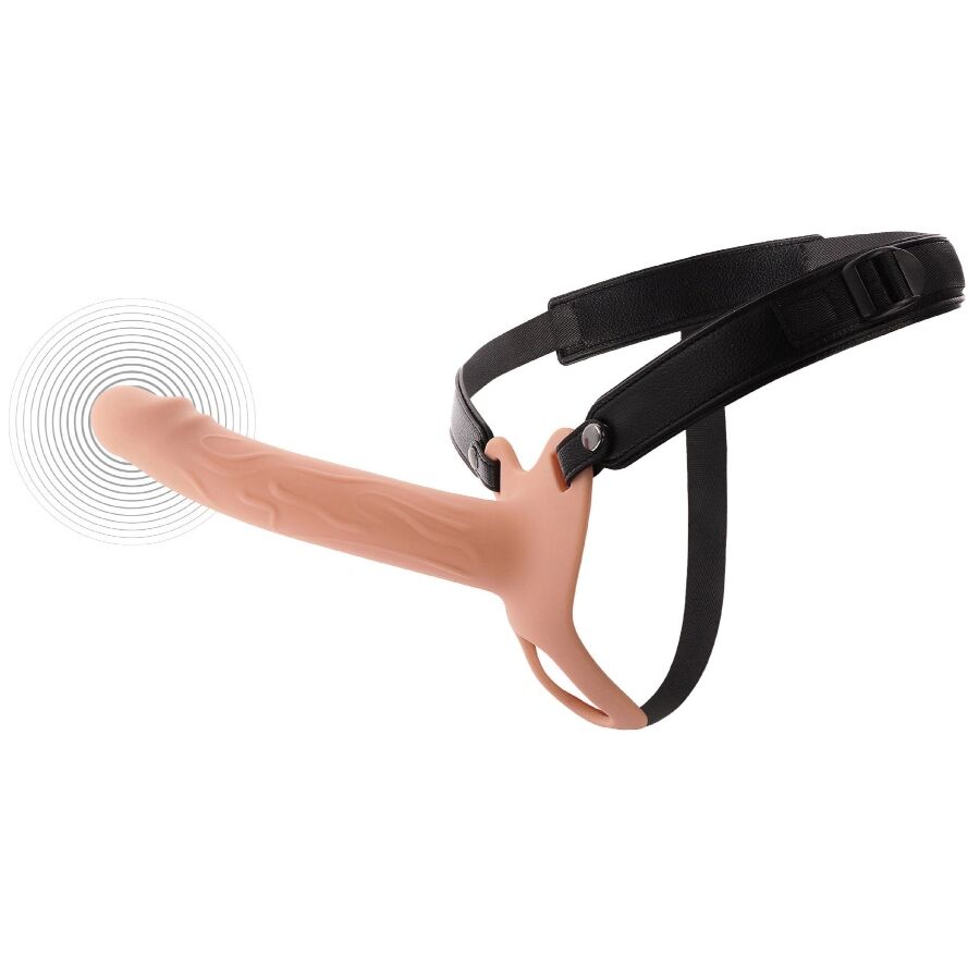 GUAINA VIBRANTE CON STRAP-ON 20 CM, TELECOMANDO WIRELESS, SILICONE MEDICO