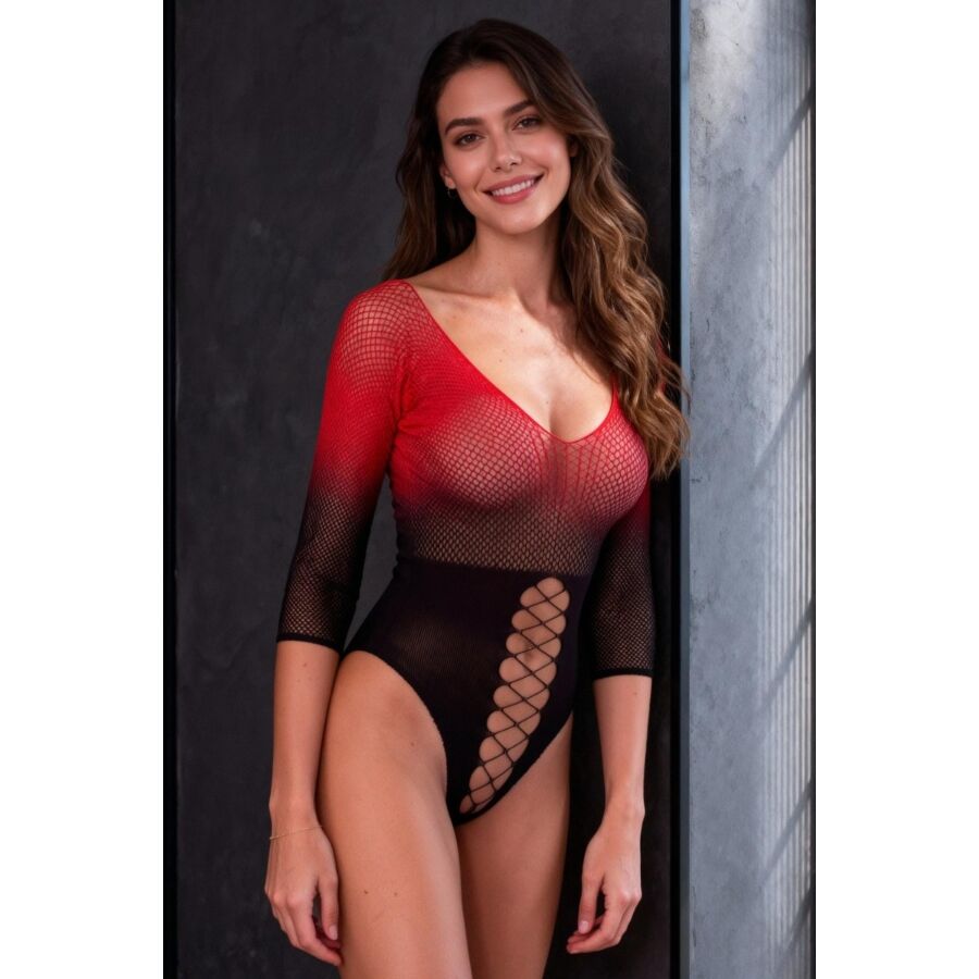 PASSION - BS118 BODYSTOCKING IN RETE NERA E ROSSA